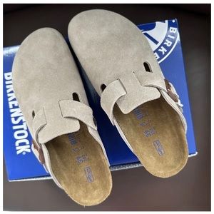 Birkenstock Boston Taupe Leather Women Clogs regular